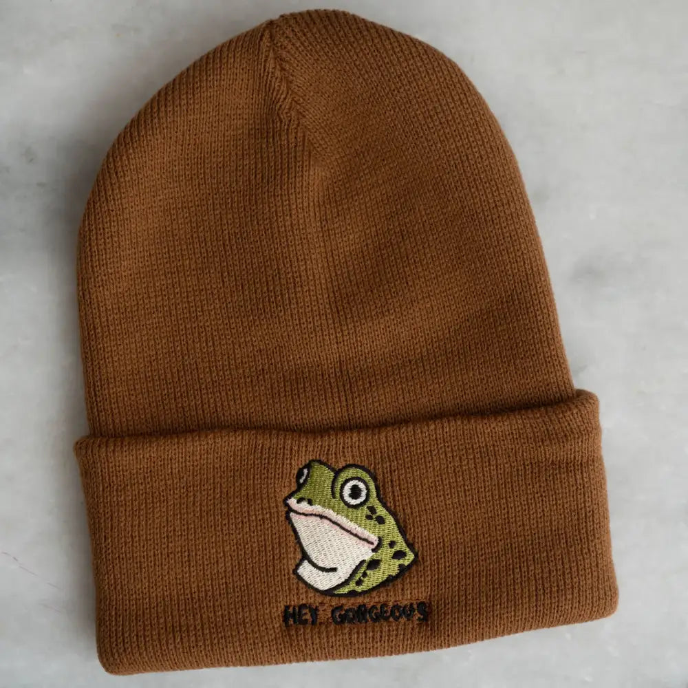 Stay Home Club - Hey Gorgeous (Frog) Beanie Knit Toque Biscuit