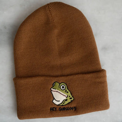 Stay Home Club - Hey Gorgeous (Frog) Beanie Knit Toque Biscuit