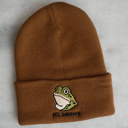 Stay Home Club - Hey Gorgeous (Frog) Beanie Knit Toque Biscuit