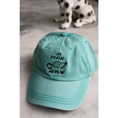 No Brain No Pain Embroidered Dad Hat - Vintage Red