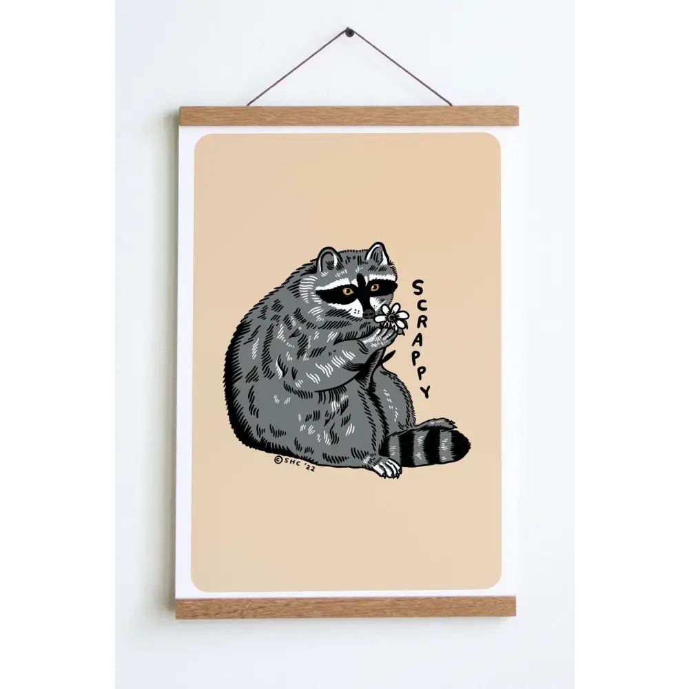 Scrappy Raccoon Print - Sand