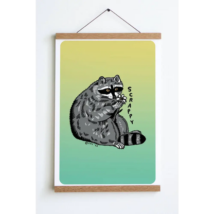 Scrappy Raccoon Print - Aqua Purple Gradient