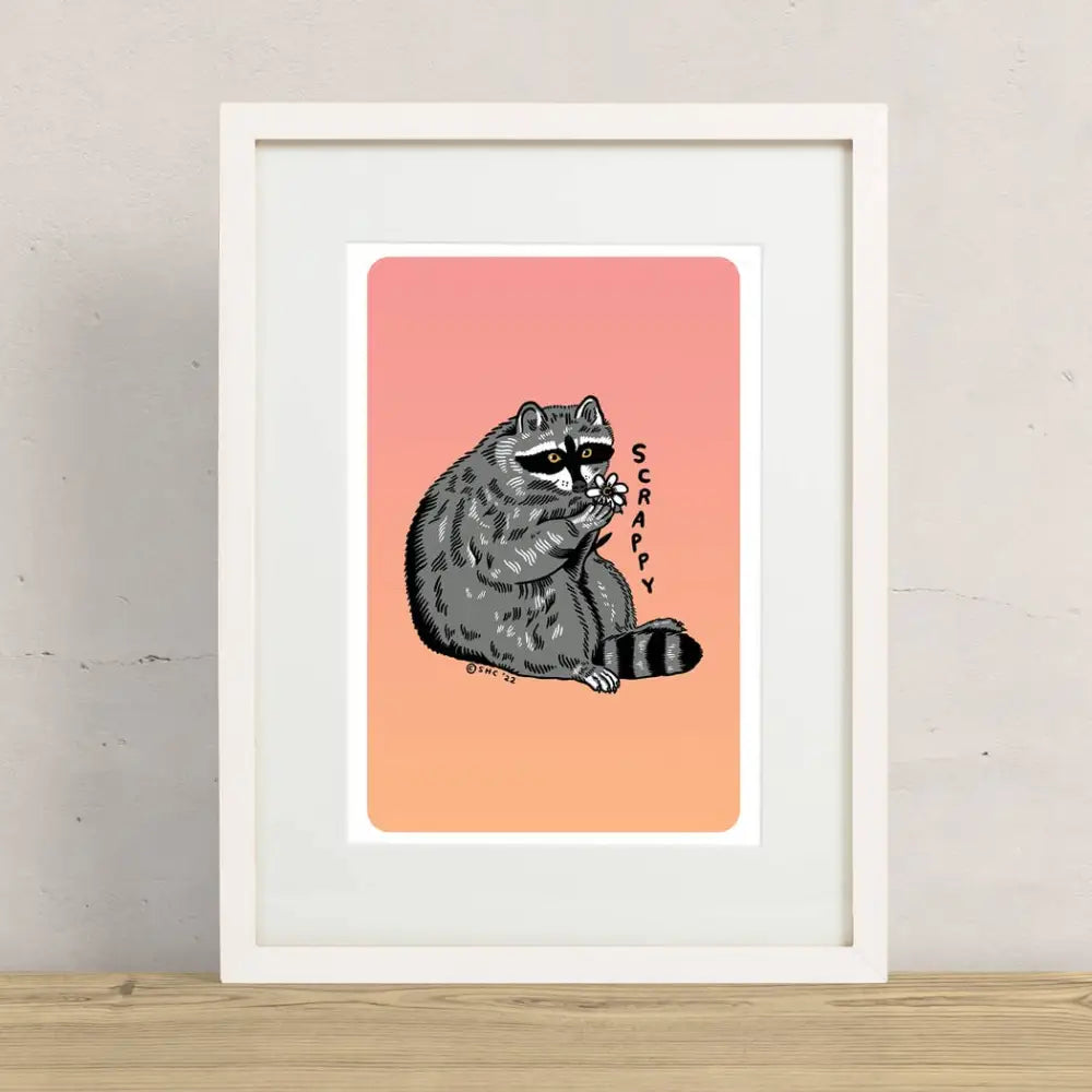 Scrappy Raccoon Print - Yellow Green Gradient