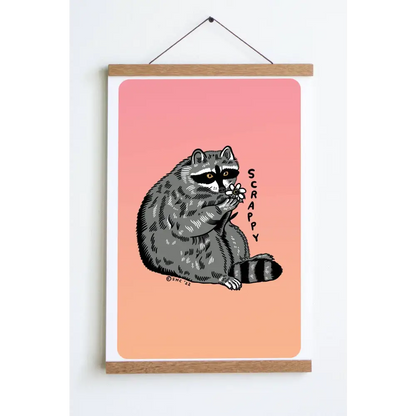 Scrappy Raccoon Print - Aqua Purple Gradient