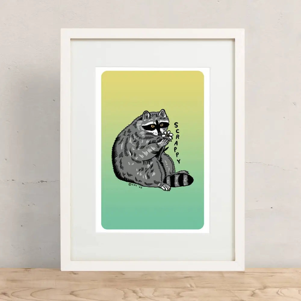Scrappy Raccoon Print - Aqua Purple Gradient