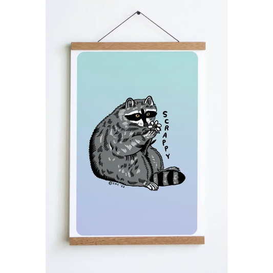 Scrappy Raccoon Print - Sand