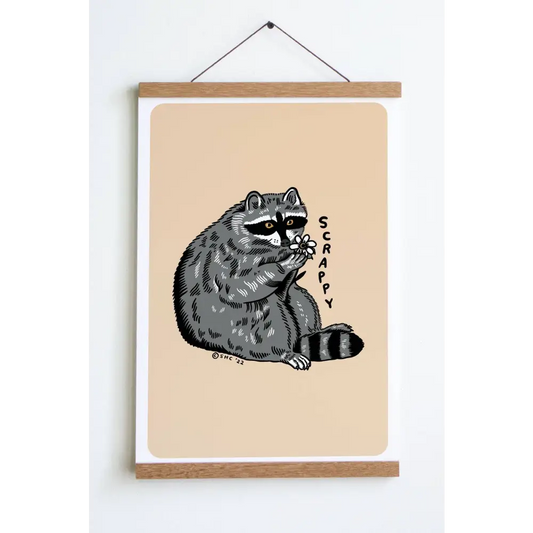 Scrappy Raccoon Print - Aqua Purple Gradient