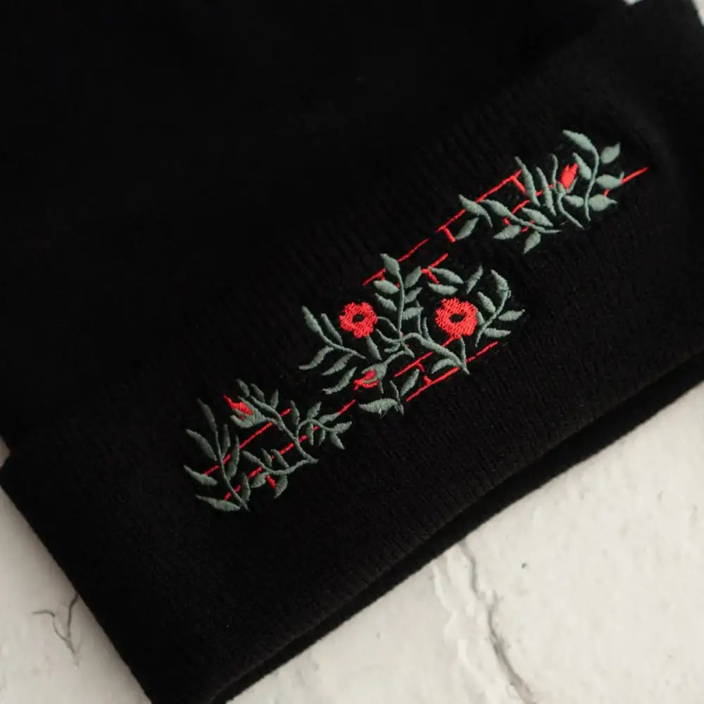 Stay Home Club - Wallflower Knit Embroidered Floral Toque Black