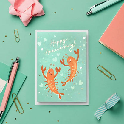 Stormy Knight - Lobsters Gold Foil Luxury Anniversary Card | Hand Painted Celo Bag