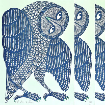 Strangford - A Wing and Prayer - owl intricate blue white feather