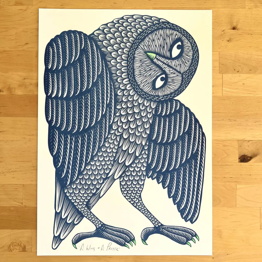 Strangford - A Wing and Prayer - stylized graphic print owl head