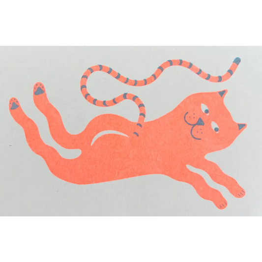 Strangford - Cat Riso Card - orange cat illustration blue stripes