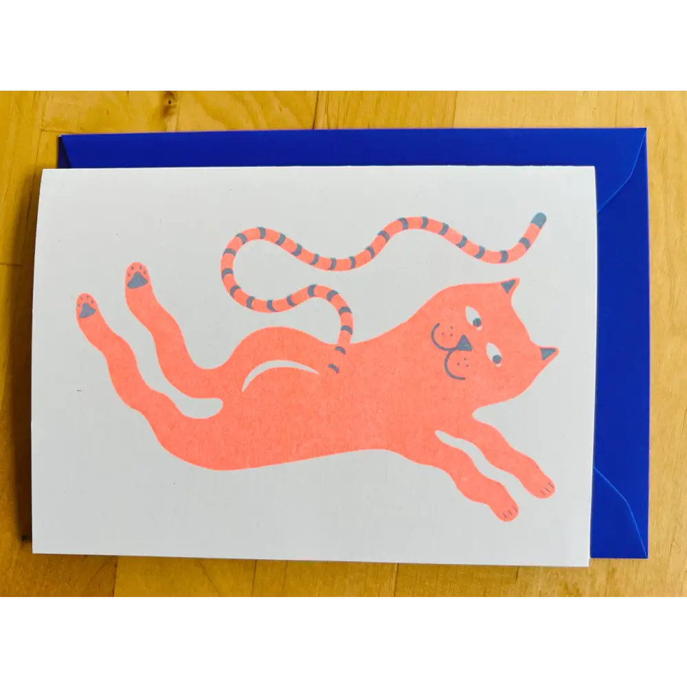 Strangford - Cat Riso Card - vibrant orange cat illustration white