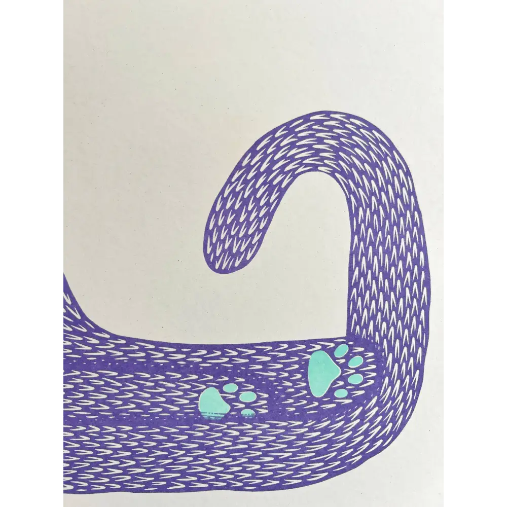 Strangford - Cat Riso Print - stylized purple cat light blue