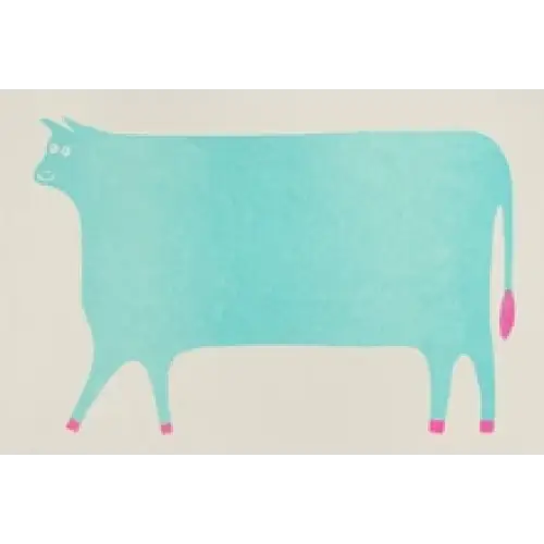 Strangford - Cow Riso Card - light blue cow pink hooves