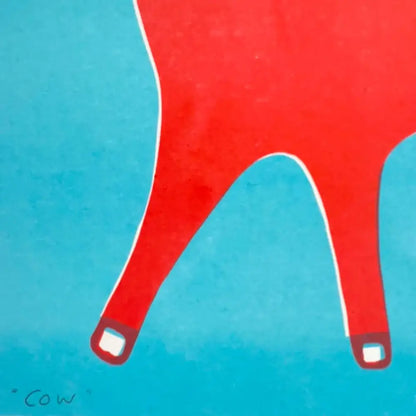 Strangford - Cow Riso Print - minimalist red cow white hooves