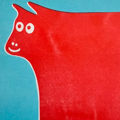 Strangford - Cow Riso Print - red cartoon-style cow illustration face