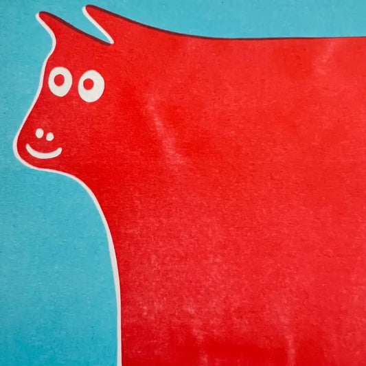 Strangford - Cow Riso Print - red cartoon-style cow illustration face