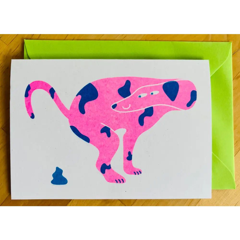 Strangford - Dog Riso Card - card pink blue spotted dog