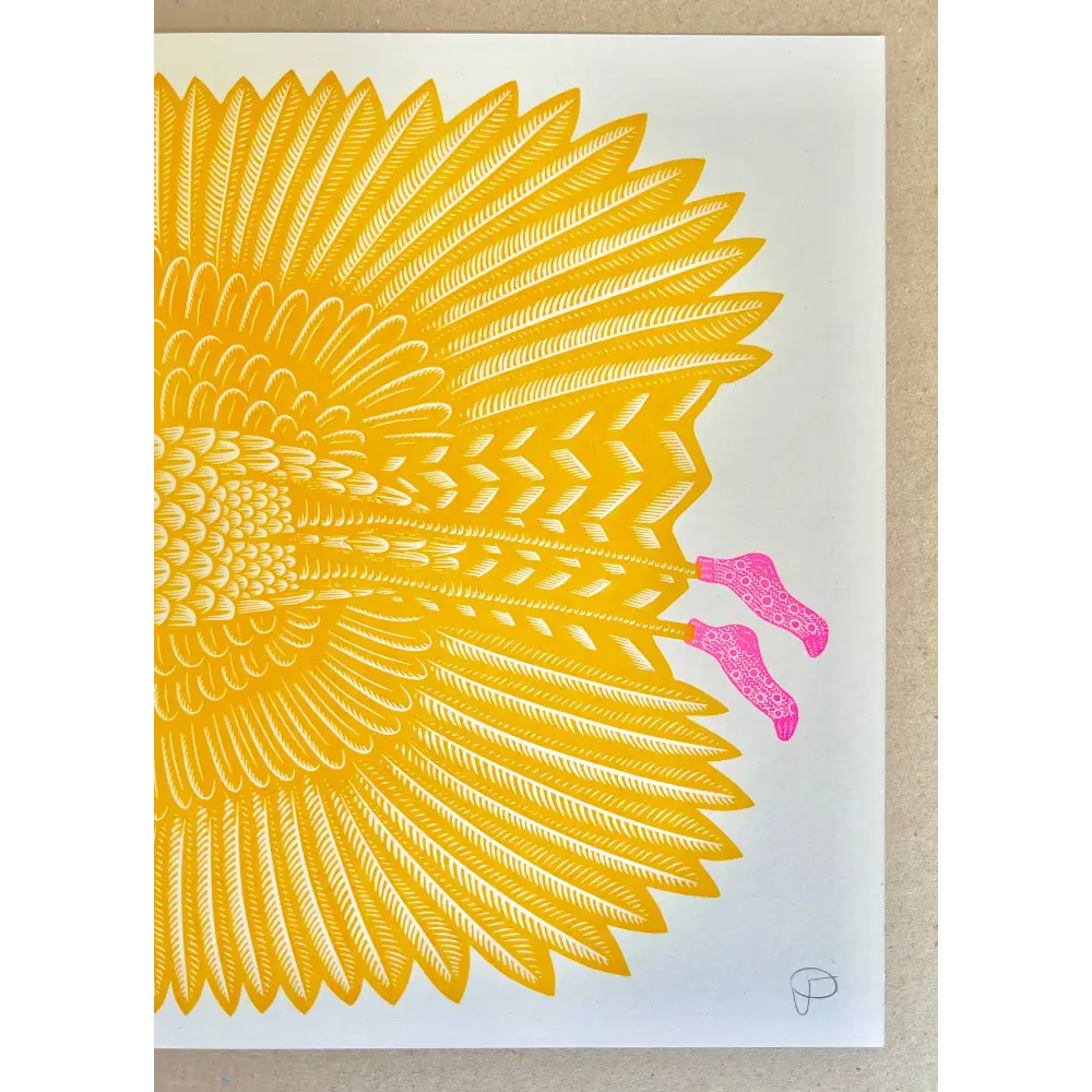 Strangford - Feelin’ Fly - abstract yellow bird-like figure pink