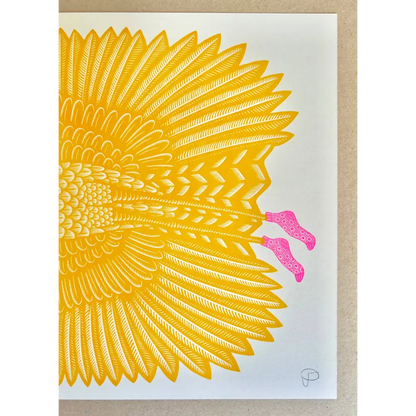Strangford - Feelin’ Fly - abstract yellow bird-like figure pink