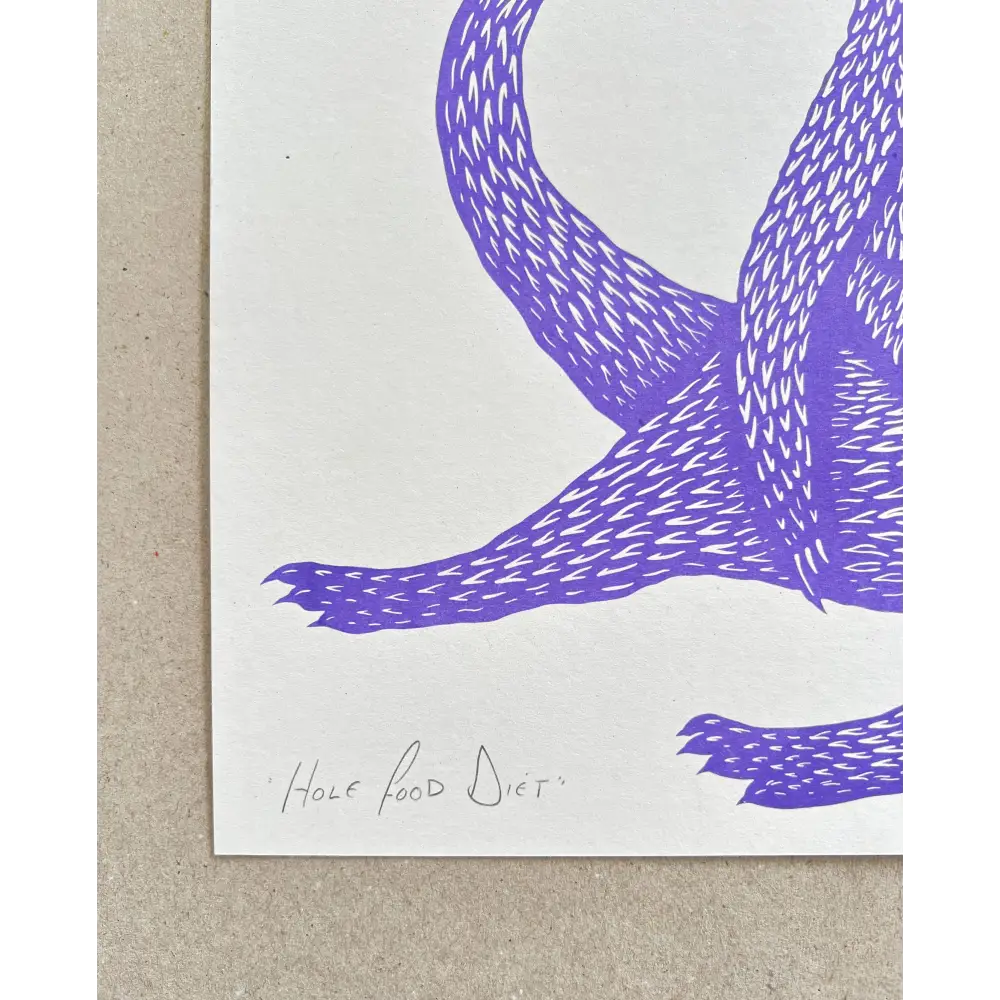 Strangford - Hole Food Diet - purple linocut print creature claws
