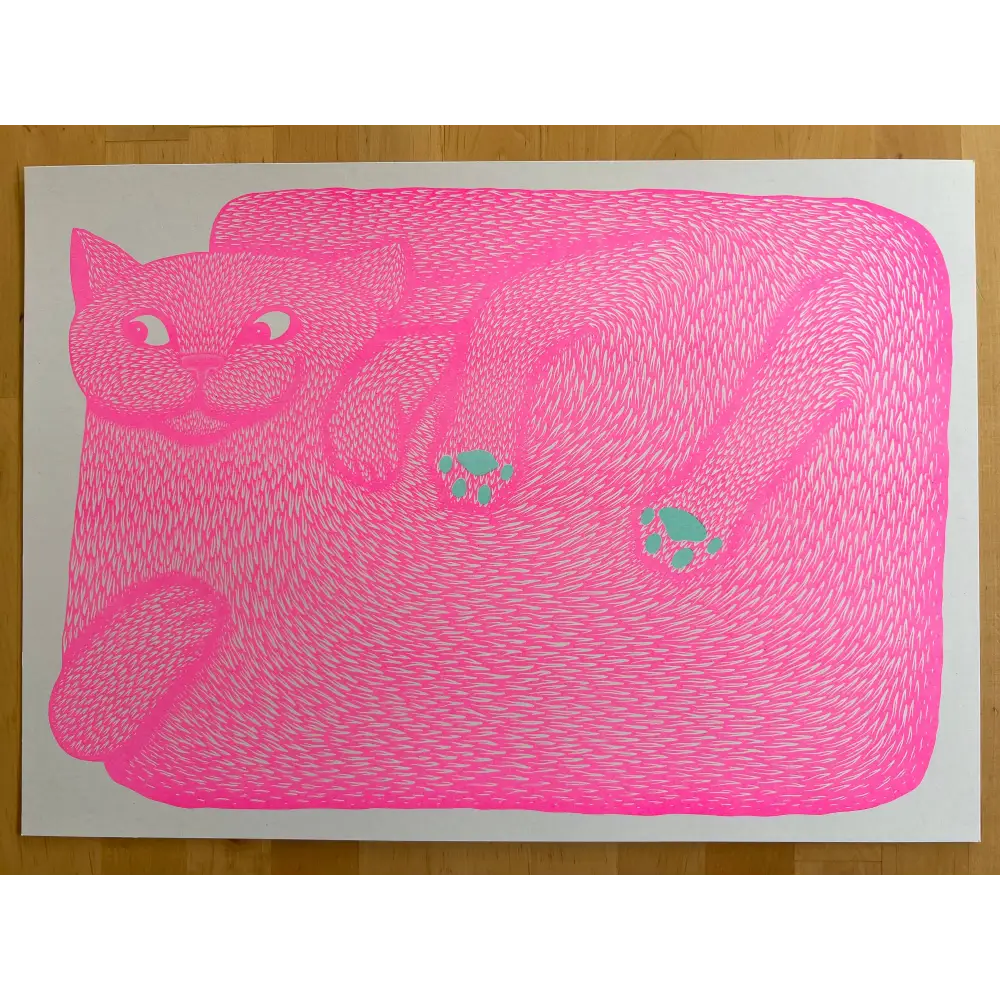 Strangford - “I’m Just A Paw Boy From Family” - vibrant pink cat illustration teal