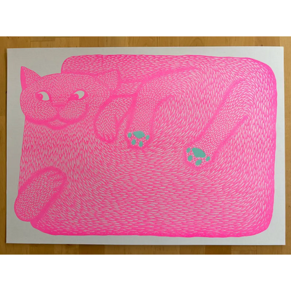 Strangford - “I’m Just A Paw Boy From Family” - vibrant pink cat illustration teal