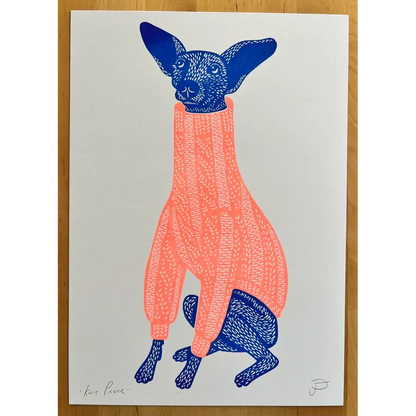 Strangford - Knit Picker Print - blue dog long oversized peach-colored