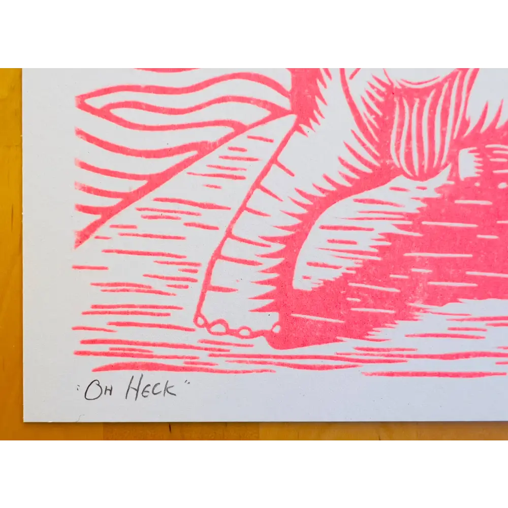 Strangford - Oh Heck - pink linocut print white paper