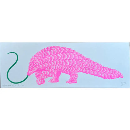 Strangford - Pangolin It To Win Riso Print - bright pink pangolin artwork green