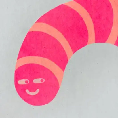 Strangford - Prawn Riso Card - vibrant pink orange striped worm-like