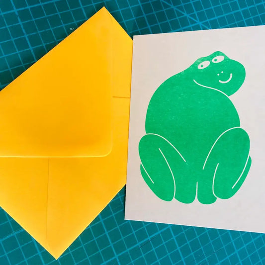 Strangford - Riso Frog Card - white card green frog illustration
