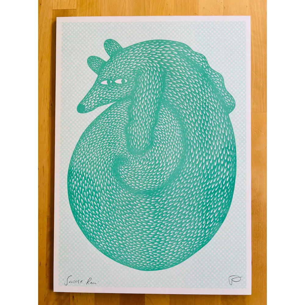 Strangford - Sausage Roll - print teal-green stylized animal curled