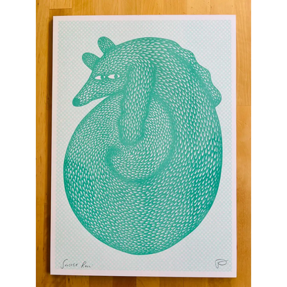 Strangford - Sausage Roll - print teal-green stylized animal curled
