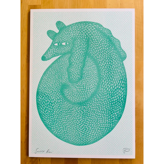 Strangford - Sausage Roll - print teal-green stylized animal curled