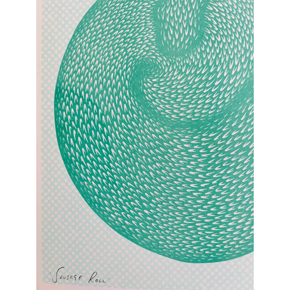 Strangford - Sausage Roll - teal green abstract spiral design