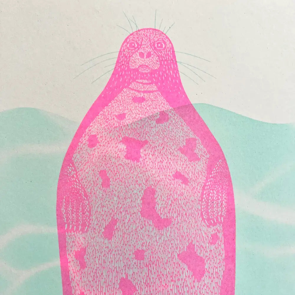 Strangford - “Seal of Disapproval” Riso Print - vibrant pink seal prominent whiskers
