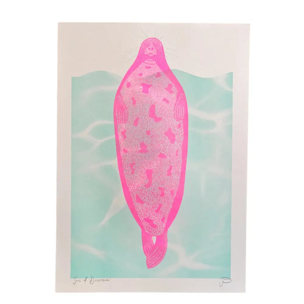 Strangford - “Seal of Disapproval” Riso Print - vibrant pink seal light blue