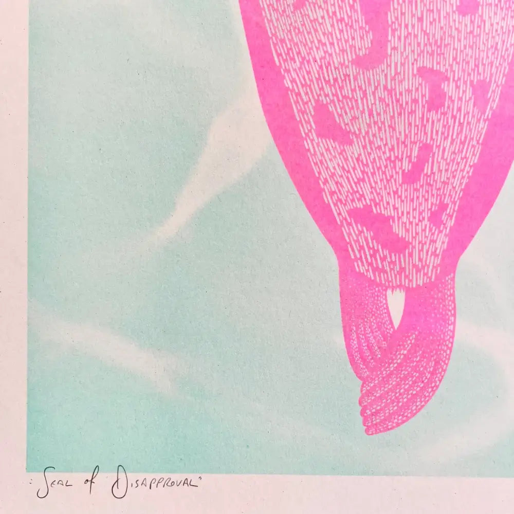 Strangford - “Seal of Disapproval” Riso Print - vibrant pink stylized seal textured