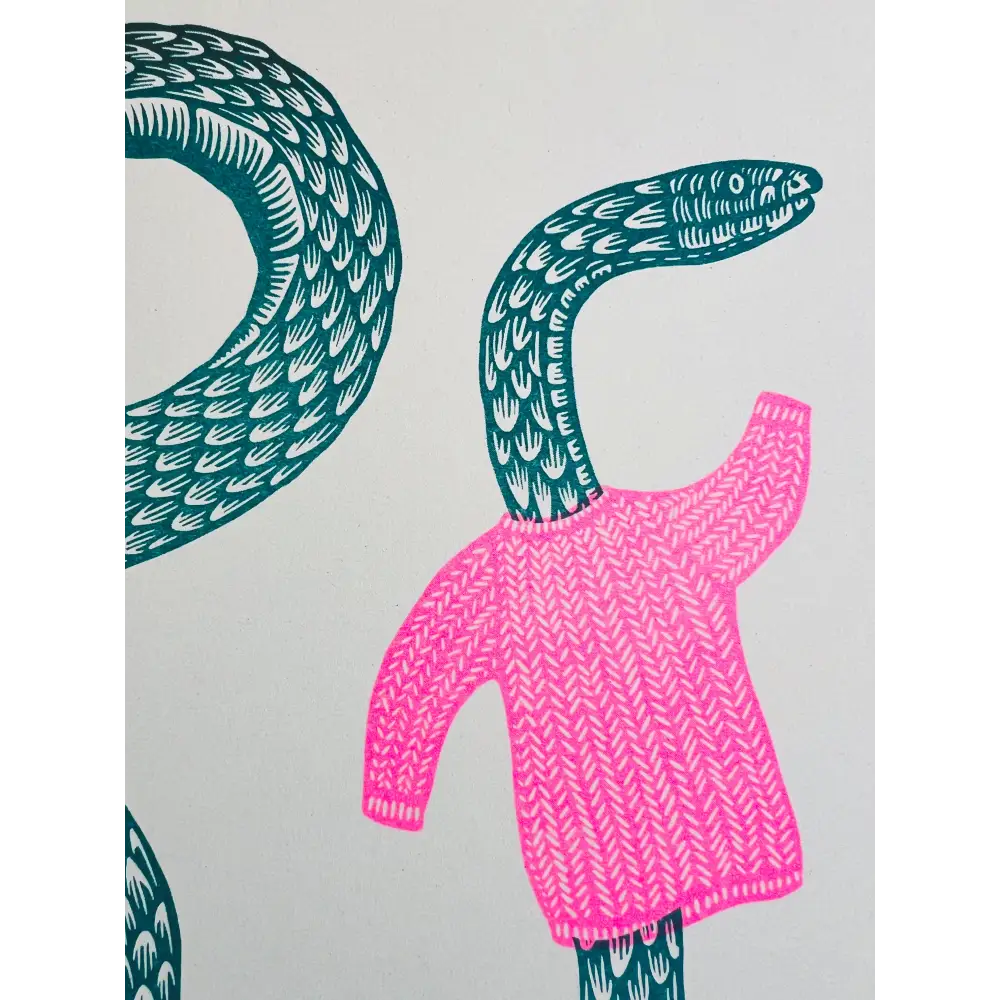 Strangford - Semi Snaked - green snake bright pink knitted