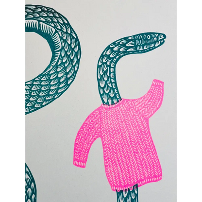 Strangford - Semi Snaked - green snake bright pink knitted