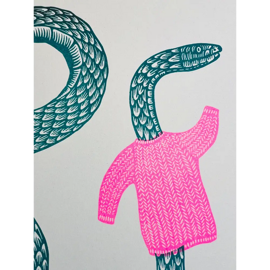 Strangford - Semi Snaked - green snake bright pink knitted