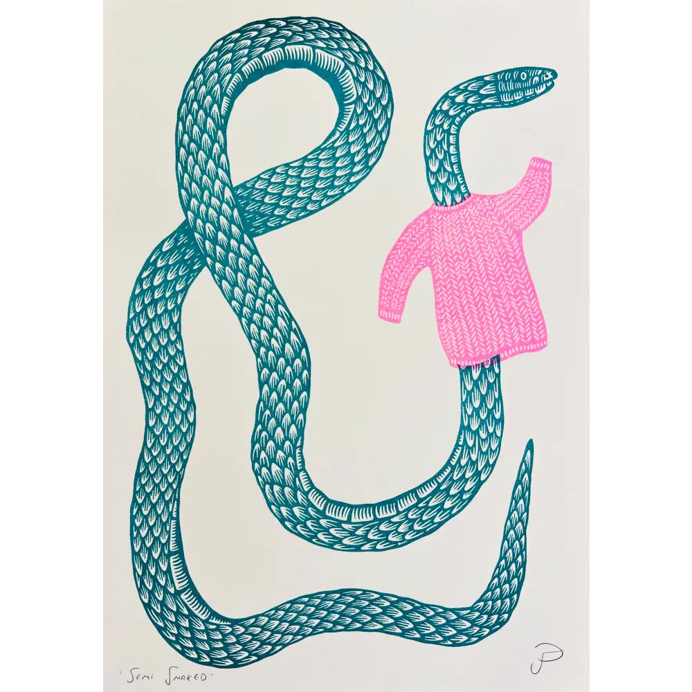 Strangford - Semi Snaked - teal green snake pink knitted