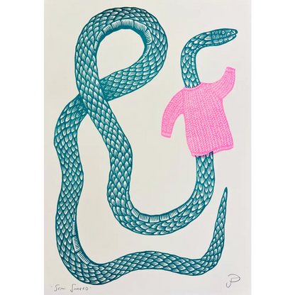 Strangford - Semi Snaked - teal green snake pink knitted