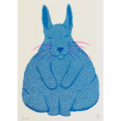 Strangford - Siesta - blue rabbit illustration pink whiskers