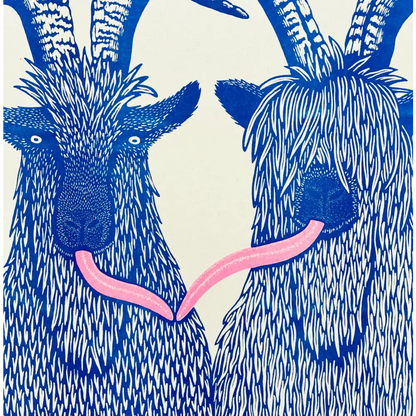 Strangford - Silly Billies - blue print two goats pink