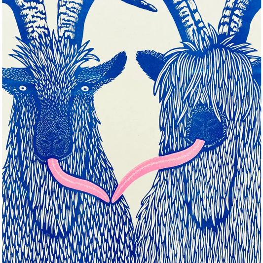 Strangford - Silly Billies - blue print two goats pink