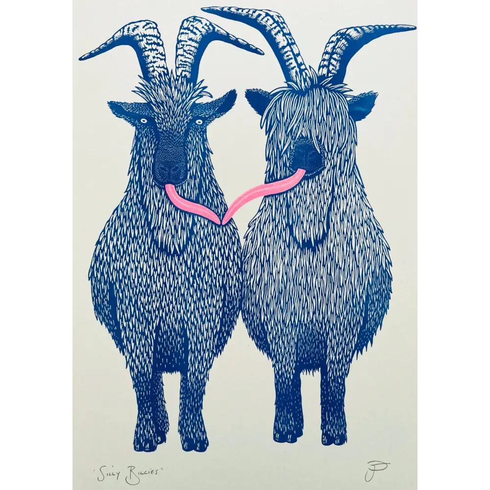 Strangford - Silly Billies - whimsical print two shaggy goats