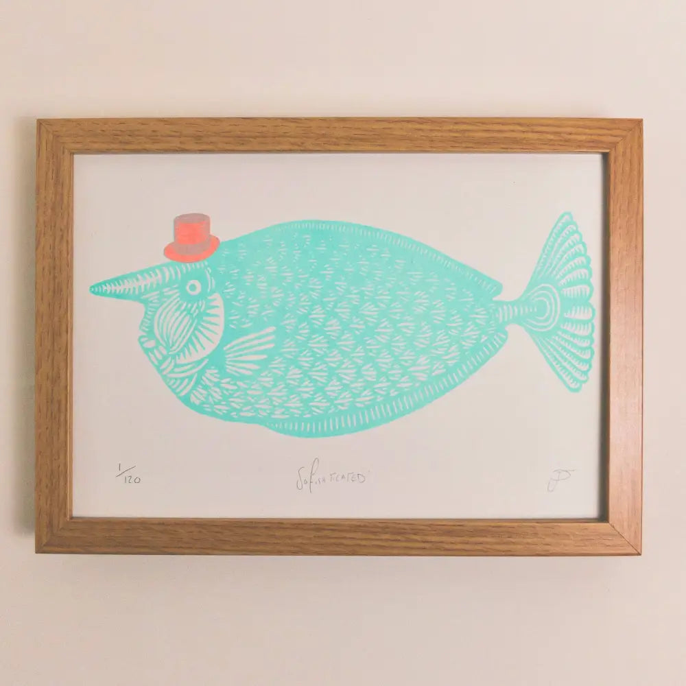 Strangford - SoFishticated - framed print whimsical turquoise fish